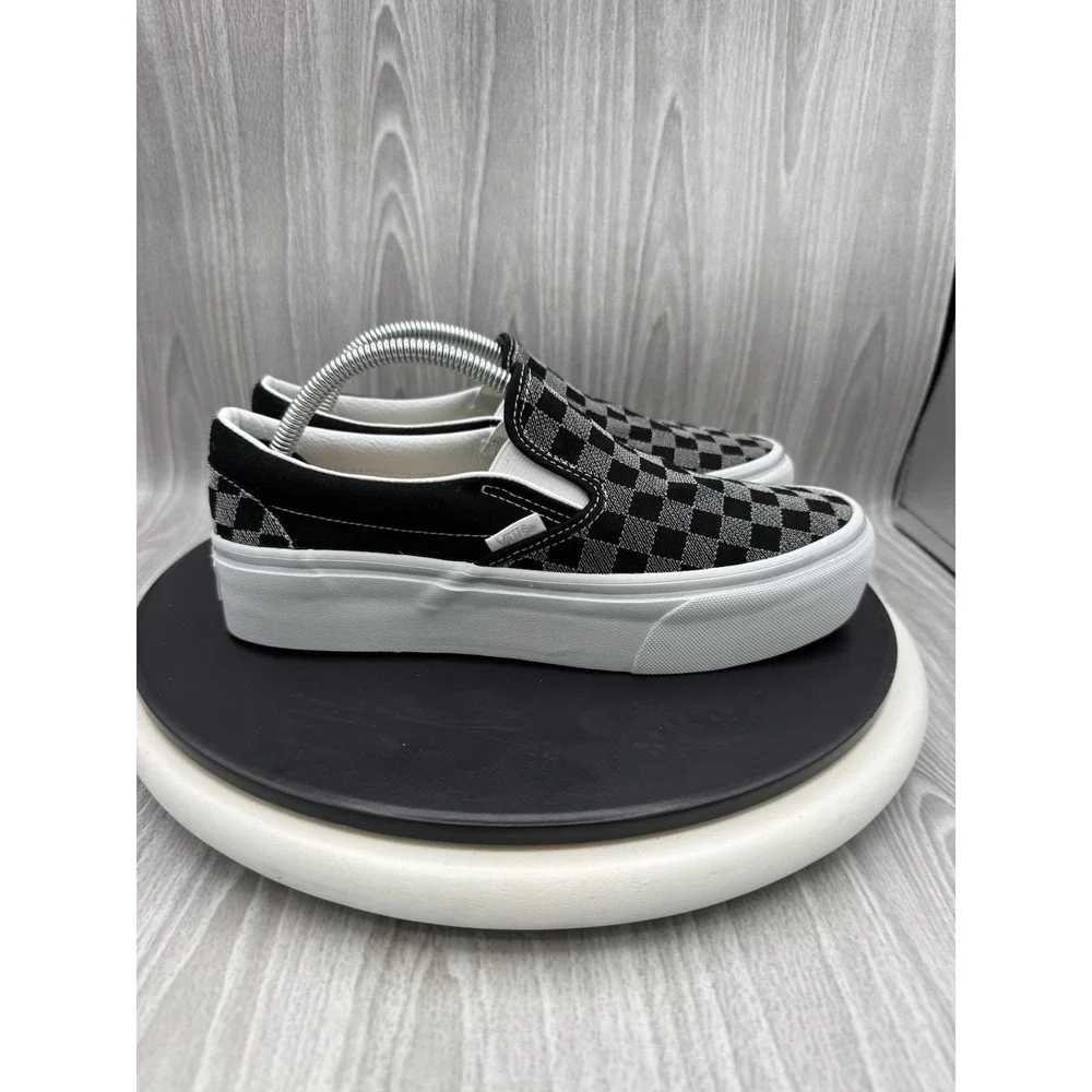 VANS Classic Slip On Platform Womens Size 8.5 Metallic Silver Checkerboard Shoes